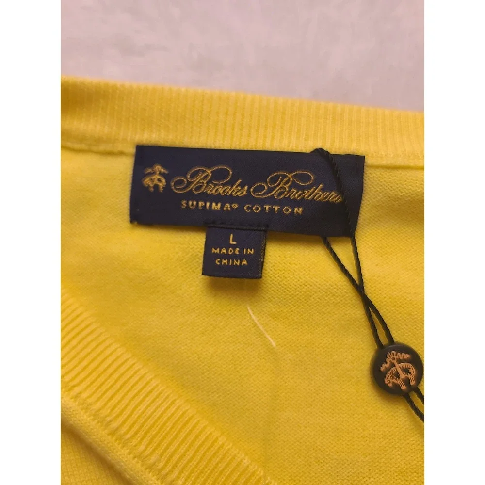 Brooks‎ Brothers Men's Supima Cotton V-Neck Sweater Yellow L Long sleeve New NWT